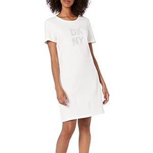 DKNY long dress cotton with rhinestones branded pure white
